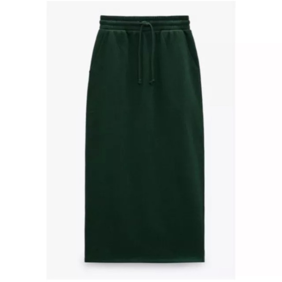 Zara Plush Midi Skirt Green Drawstring Pockets Women’s Size S New 1660/820 - Picture 2 of 11